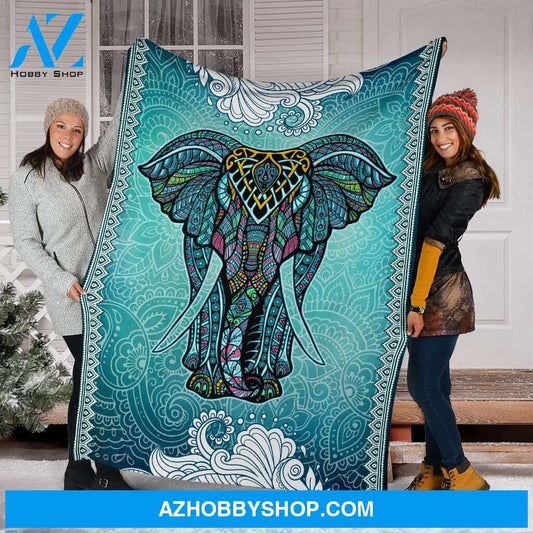 Elephant Mandala Art Color Fleece Blanket