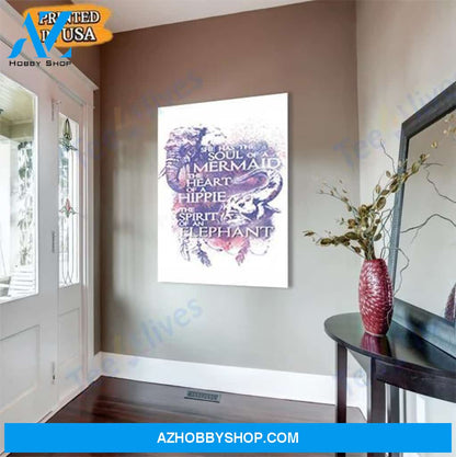 Elephant Mermaid Hippie Canvas Prints Wall Art - Matte Canvas