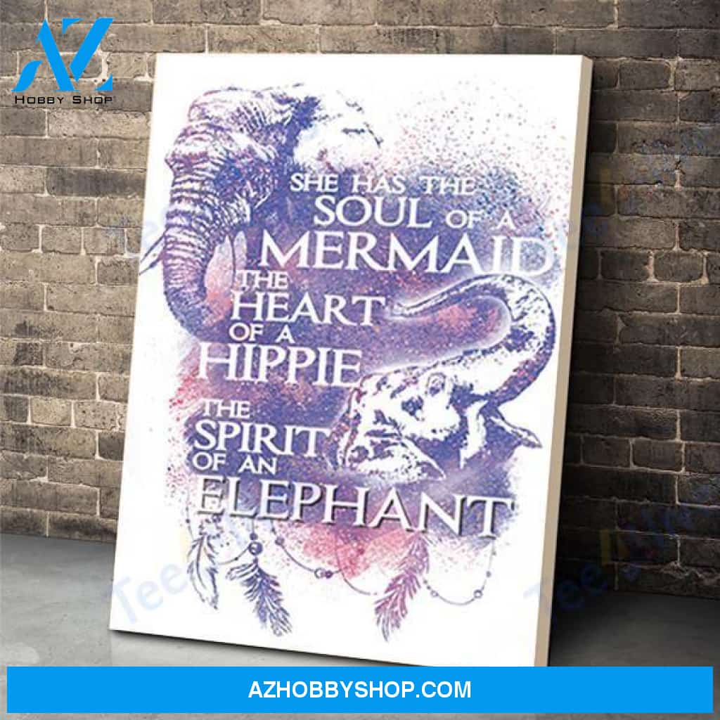 Elephant Mermaid Hippie Canvas Prints Wall Art - Matte Canvas