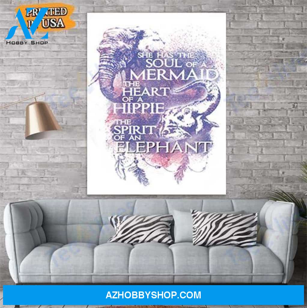Elephant Mermaid Hippie Canvas Prints Wall Art - Matte Canvas