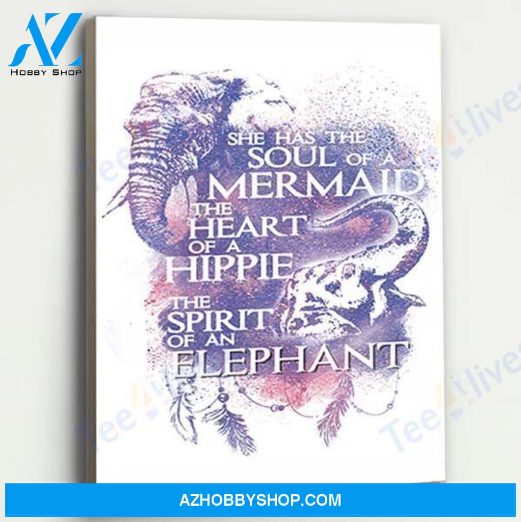 Elephant Mermaid Hippie Canvas Prints Wall Art - Matte Canvas