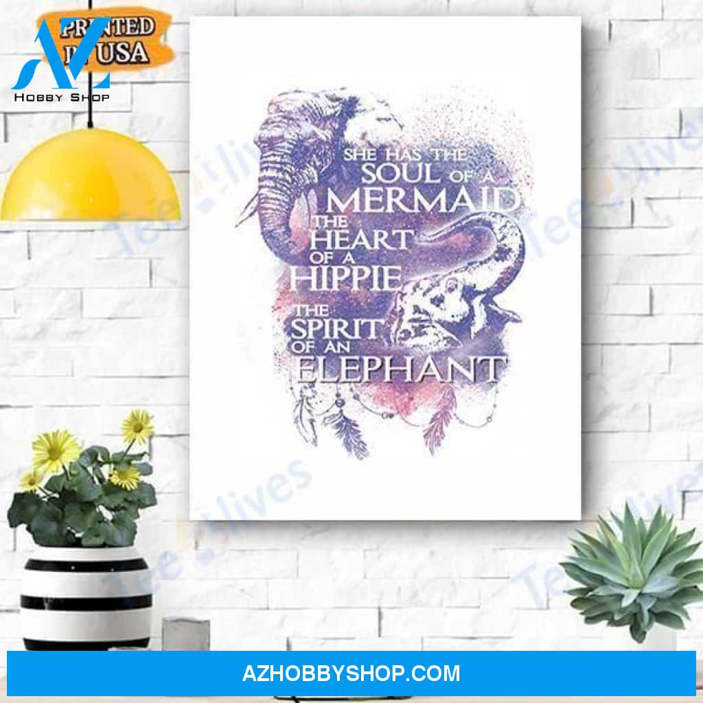 Elephant Mermaid Hippie Canvas Prints Wall Art - Matte Canvas