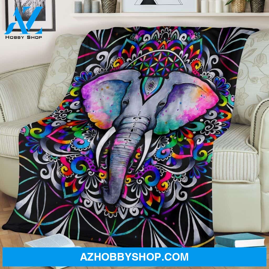 Elephant Modern Floral Flecee Fleece Blanket
