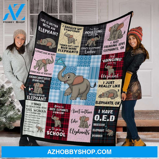 Elephant Plaid Fleece Blanket