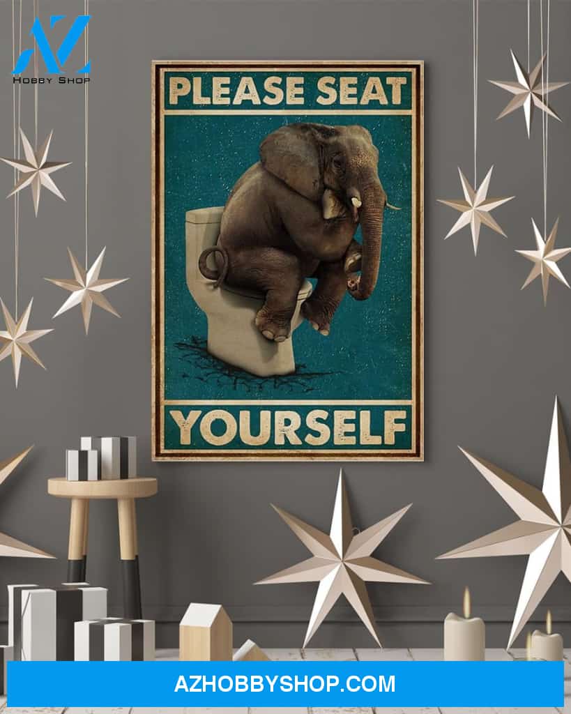 Elephant Seat Yourself Toilet Canvas And Poster, Wall Decor Visual Art