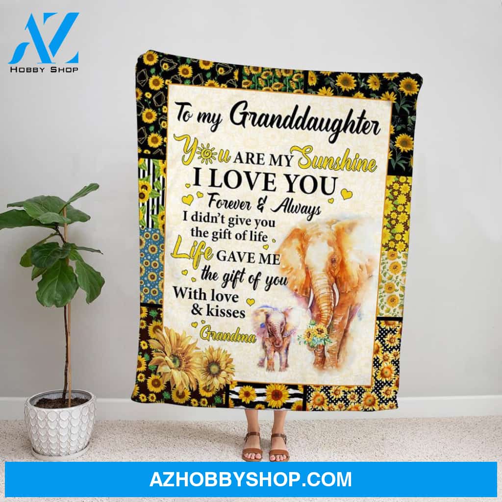Personalized Elephant Sunflower To My Granddaughter Fleece Blanket From Grandma You Are My Sunshine Great Customized Blanket Gifts For Birthday Christmas Thanksgiving
