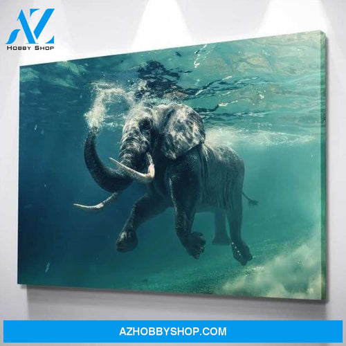 Elephant Swimming Canvas And Poster, Wall Decor Visual Art