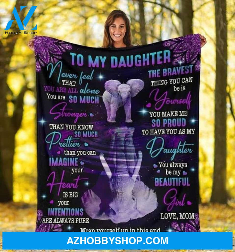 Elephant To My Daughter Never Feel That You Are All Alone Purple Mandala Blanket Gift For Daughter From Mom Birthday Gift Home Decor Bedding Couch Sofa Soft