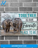 Elephant Together Is Our Favorite Place To Be Canvas Wall Art, Wall Decor Visual Art Gift Family