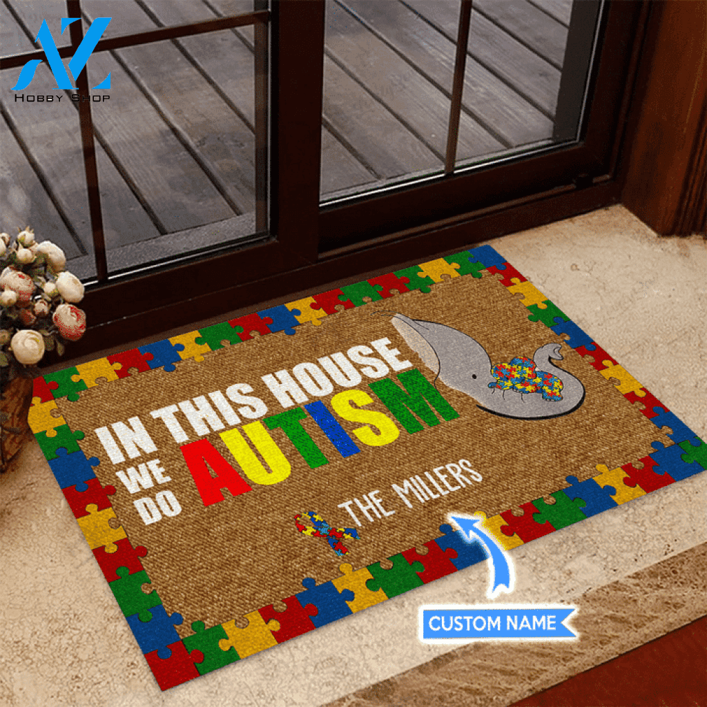 Elephant We Do Autism Custom Doormat