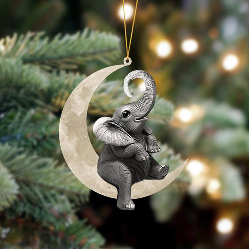 Godmerch- Ornament- Elephant Sits On The Moon Hanging Ornament Dog Ornament, Car Ornament, Christmas Ornament