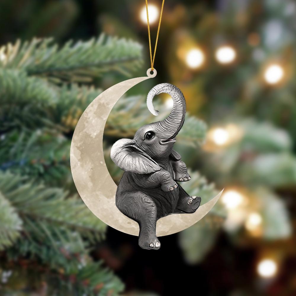 Godmerch- Ornament- Elephant Sits On The Moon Hanging Ornament Dog Ornament, Car Ornament, Christmas Ornament