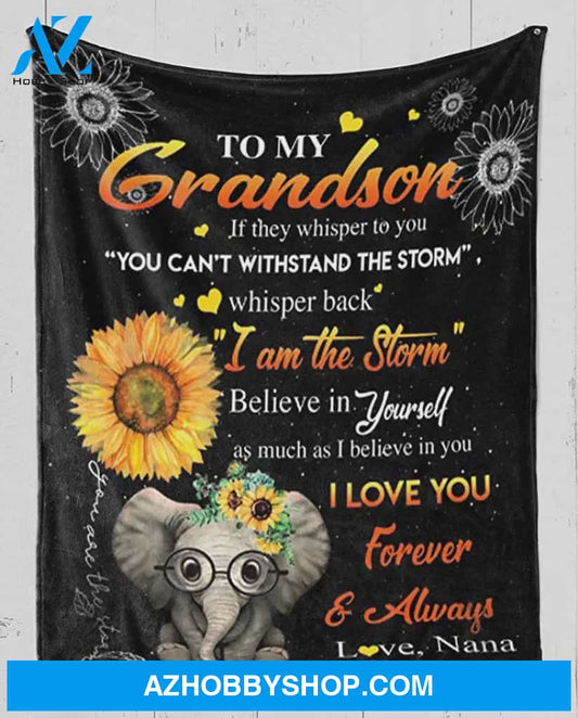 Personalized Elephants Sunflower To My Grandson Fleece Blanket From Nana I Love You Forever And Always Great Customized Gifts For Birthday Christmas Thanksgiving