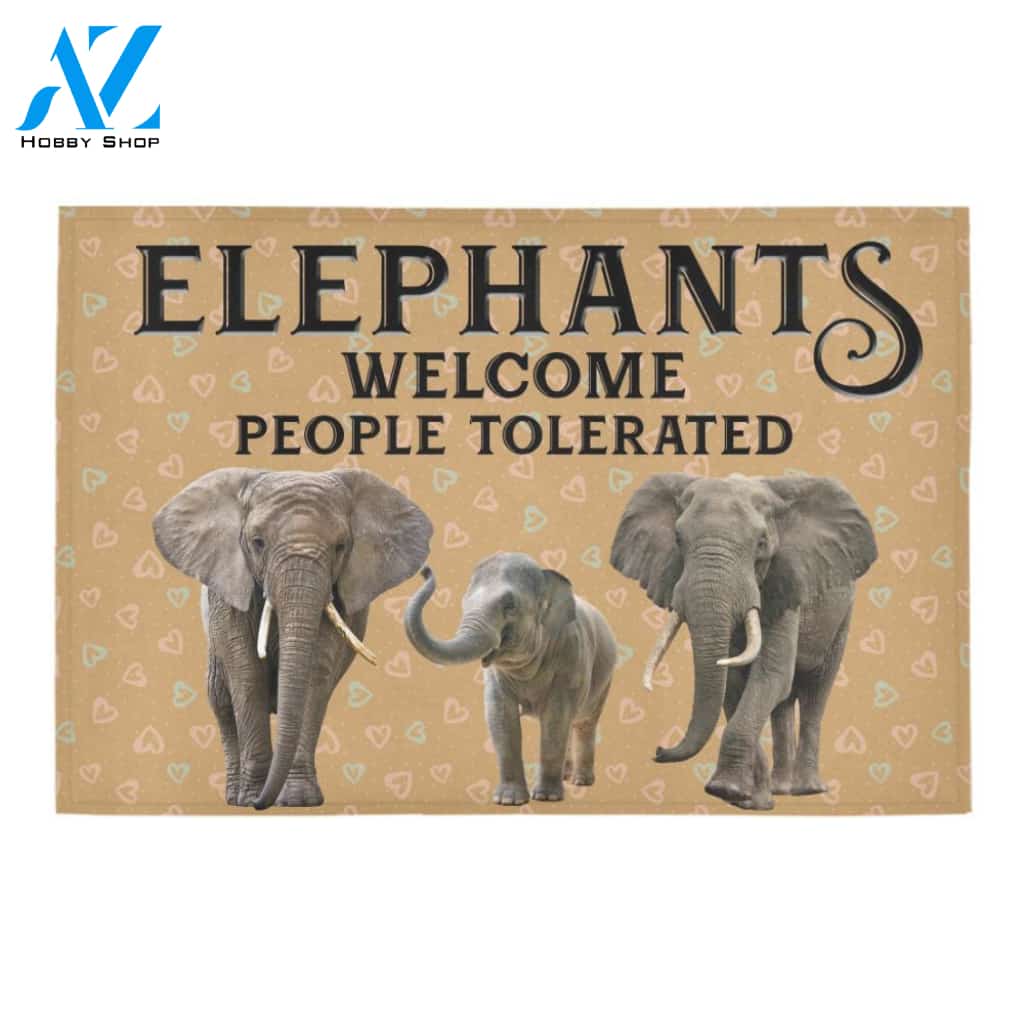 Elephants Welcome People Tolerated Doormat Welcome Mat Housewarming Gift Home Decor Funny Doormat Gift Idea For Elephant Lovers