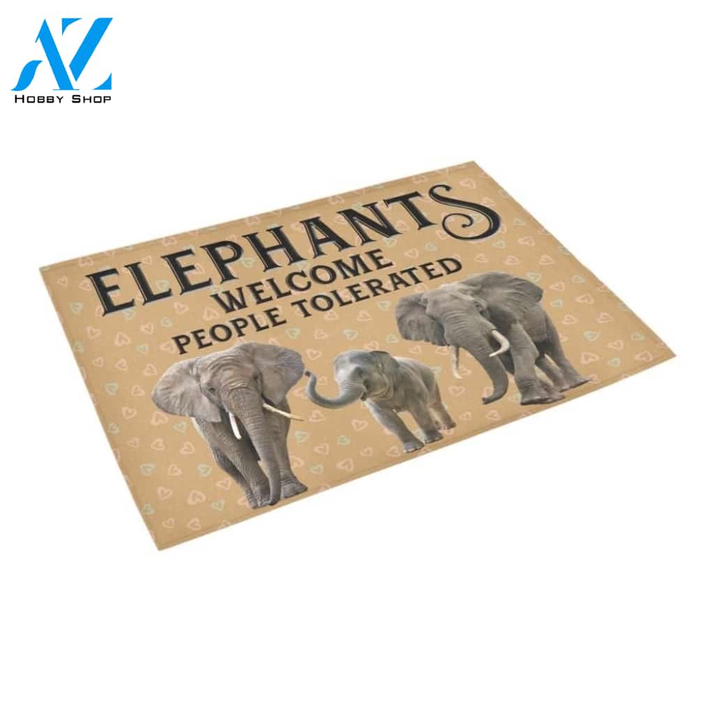 Elephants Welcome People Tolerated Printed Doormat Home Decor