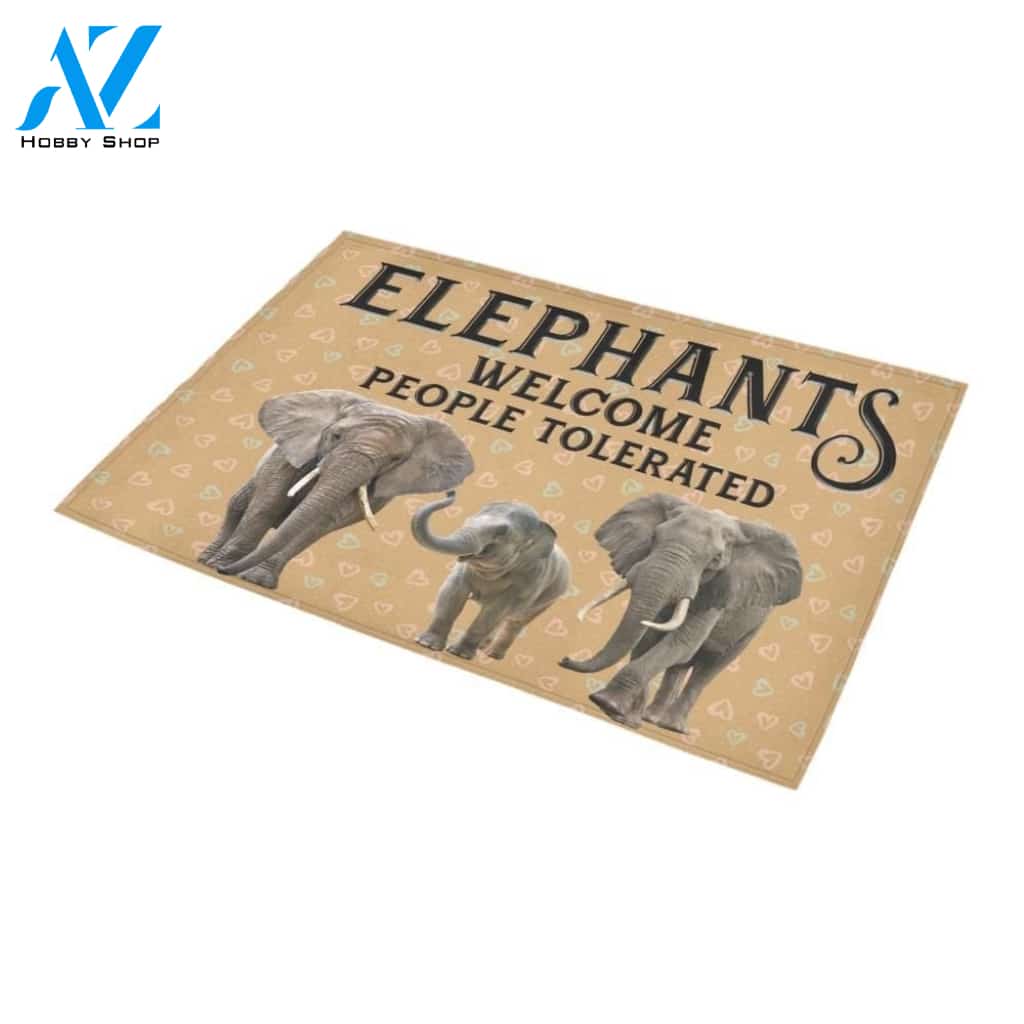 Elephants Welcome People Tolerated Printed Doormat Home Decor