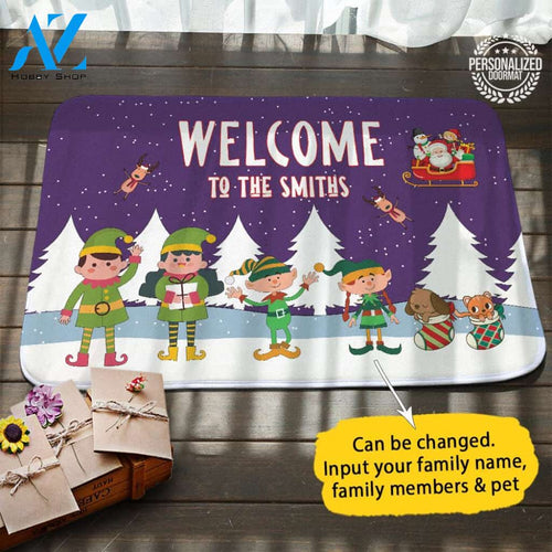 ELF Family Xmas Personalized Doormat
