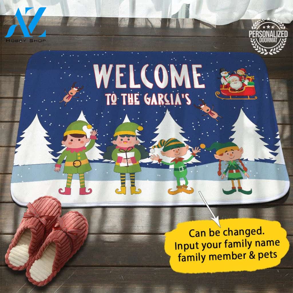Elf Family Xmas Personalized Doormat – Doormat