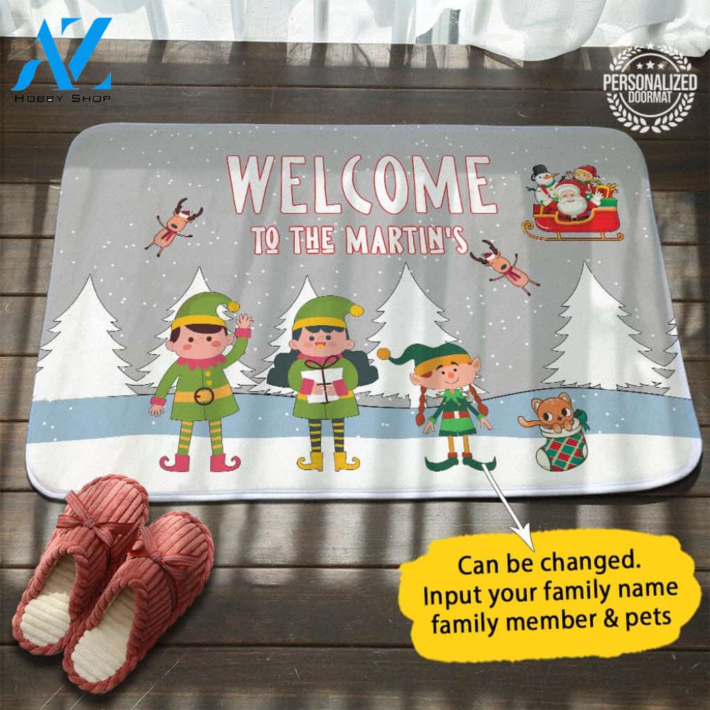 Elf Family Xmas Personalized Doormat – Doormat