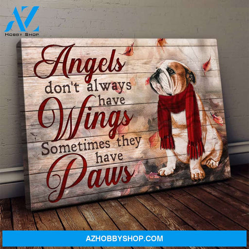 English bulldog - Angels don't always have wings sometimes they have paws Landscape Canvas Prints, Wall Art