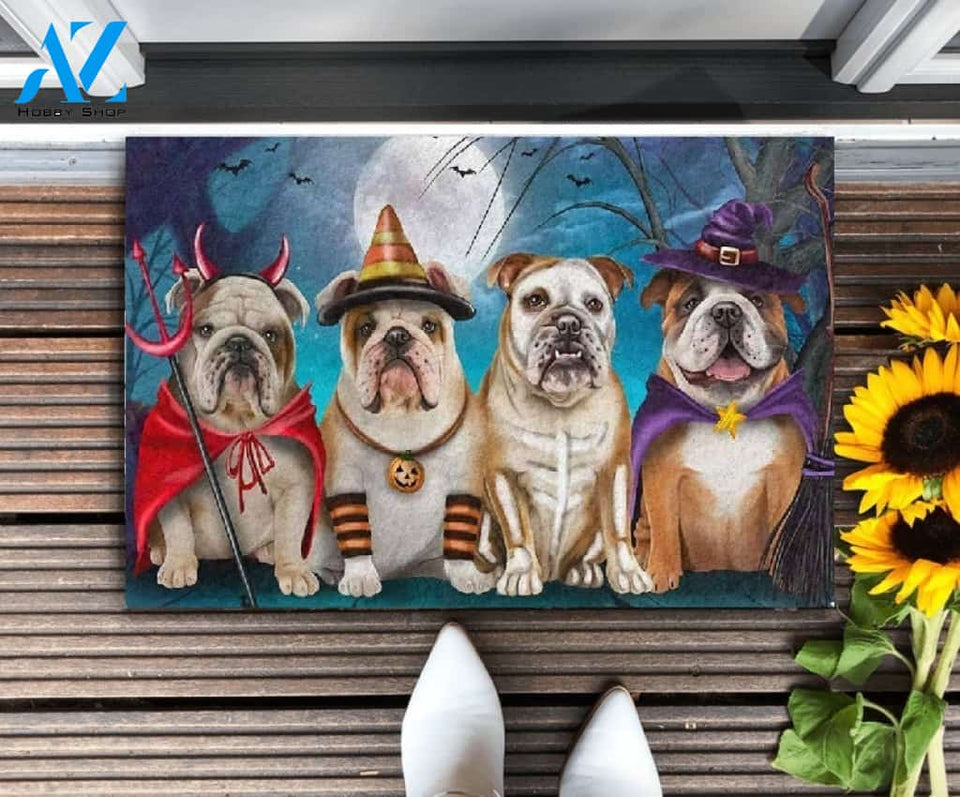 English Bulldog Dog Happy Halloween Day Doormat Welcome Mat Housewarming Gift Home Decor Gift For Dog Lovers Funny Doormat Gift Idea For Halloween