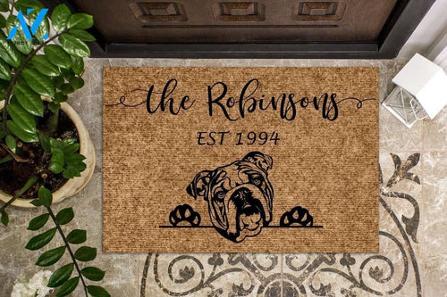 English Bulldog Funny Dog Custom Name & Year Doormat