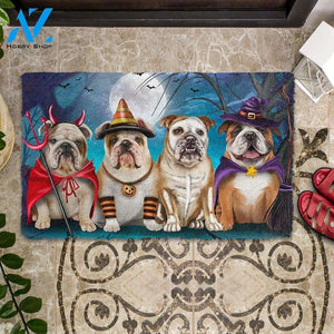 English Bulldog Halloween Doormat Indoor and Outdoor Doormat Warm House Gift Welcome Mat, Gift For Friend Family, Gift For Halloween Day