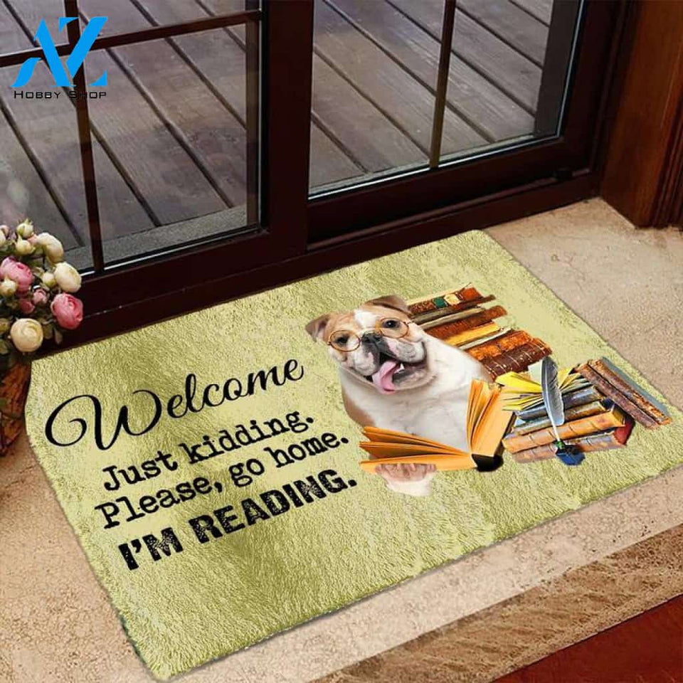 English Bulldog I'm Reading Dog Doormat