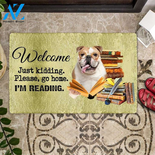 English Bulldog I'm Reading Dog Doormat