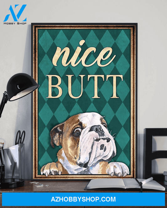 English Bulldog Nice Butt Funny Canvas Prints Dog Loves Vintage Wall Art Gifts Vintage Home Wall Decor Canvas