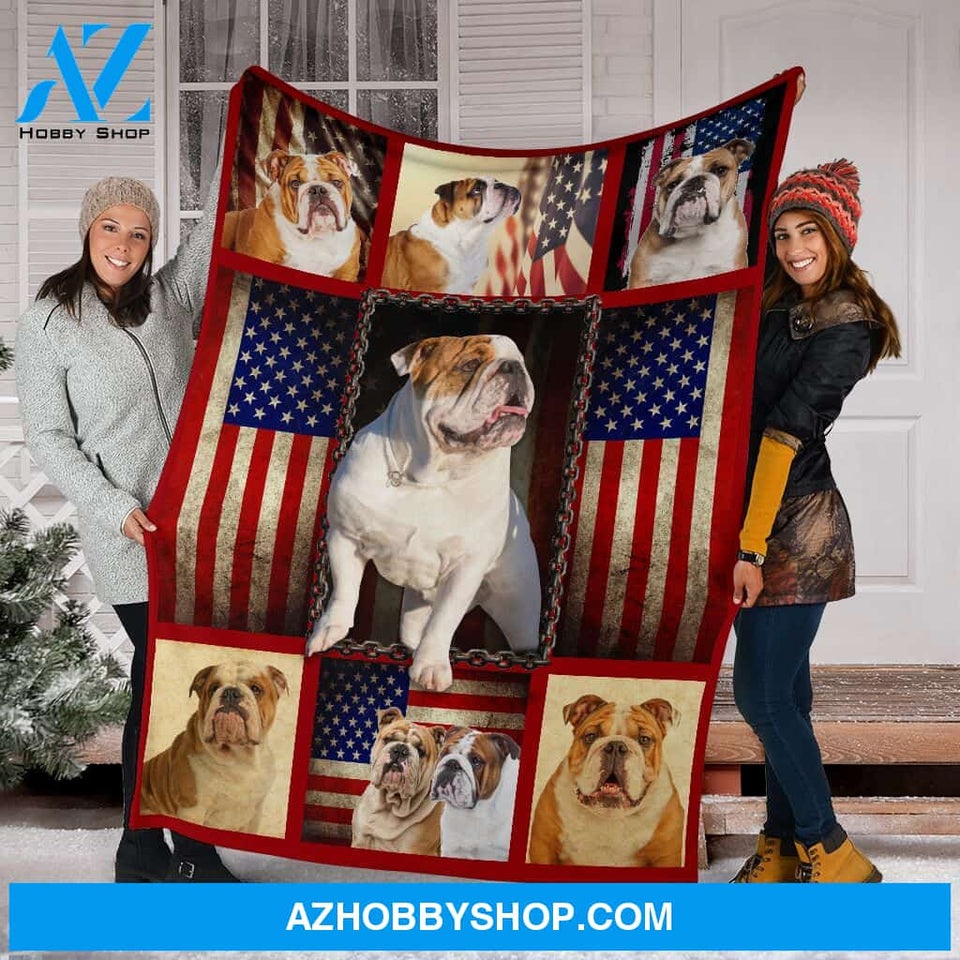 English Bulldog Premium Blanket American Flag Fleece Blanket