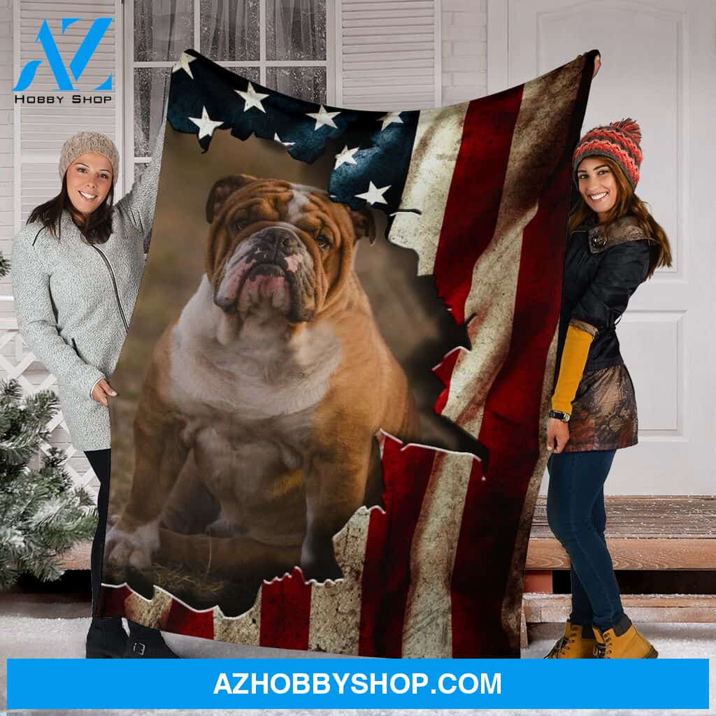 English Bulldog Premium Blanket In The Flag Fleece Blanket