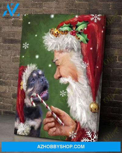 English Bulldog talking to Santa Dog Portrait Canvas Prints, Wall Art