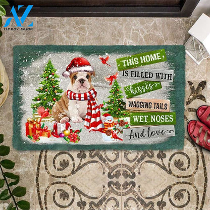English Bulldog This Home Is Filled With Kisses Christmas Dog Doormat