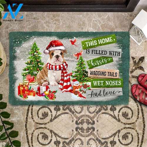 English Bulldog This Home Is Filled With Kisses Christmas Dog Doormat