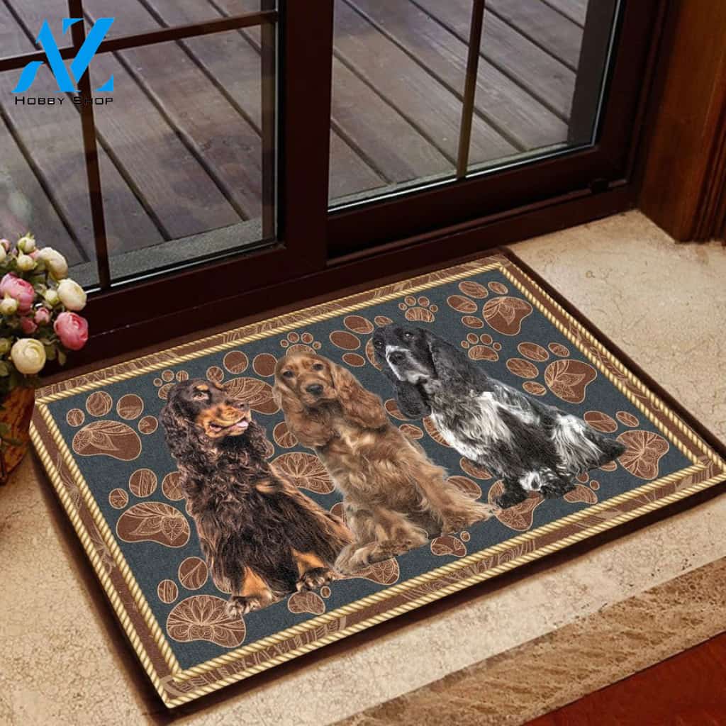 English Cocker Spaniel Floral Paw Dog Doormat
