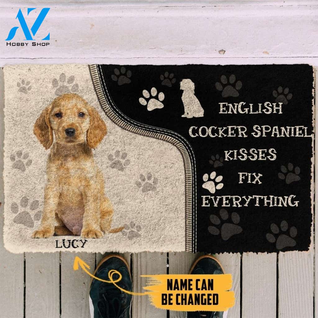 Gearhumans Gearhuman 3D English Cocker Spaniel Kisses Fix Anything Custom Name Doormat