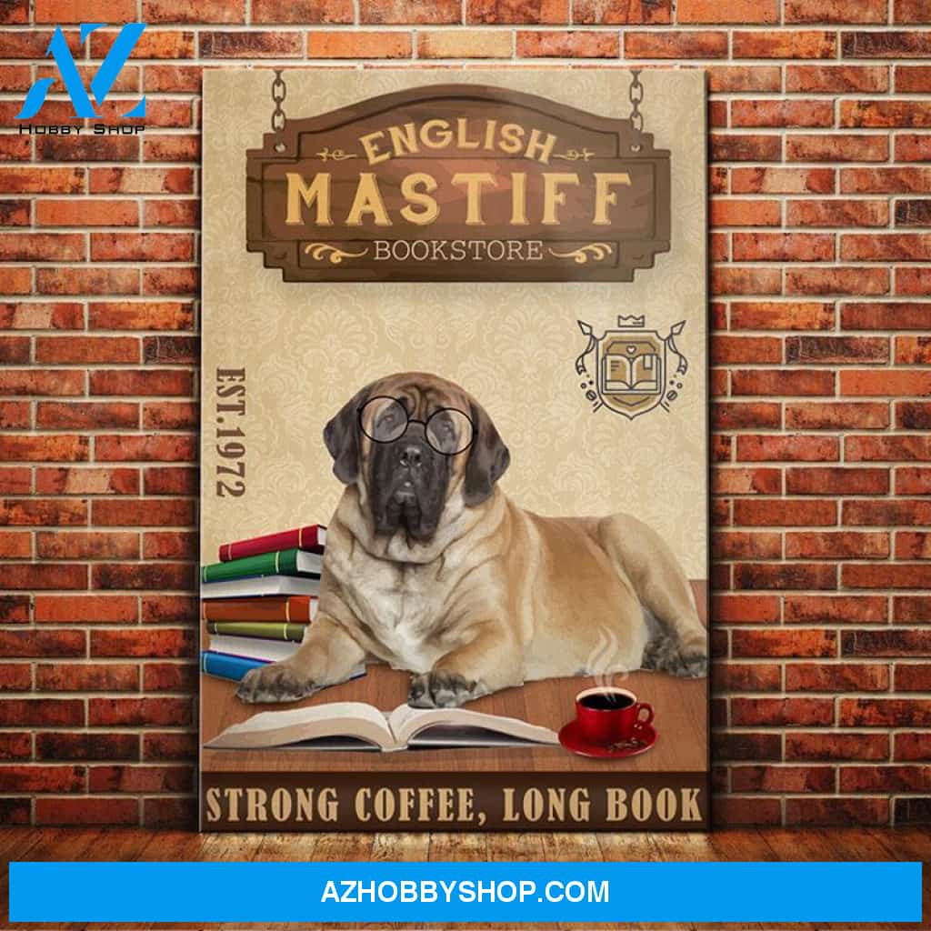 English Mastiff Dog Bookstore Company Canvas Wall Art, Wall Decor Visual Art