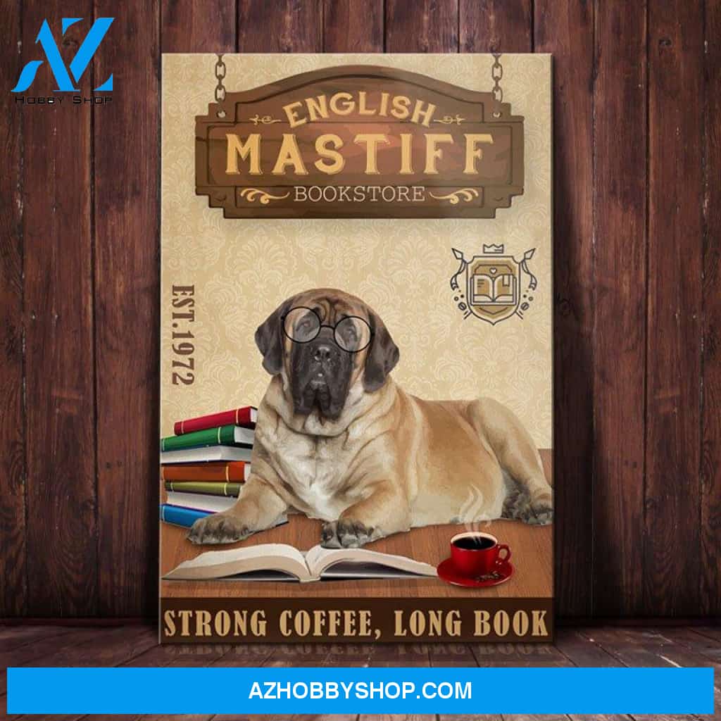 English Mastiff Dog Bookstore Company Canvas Wall Art, Wall Decor Visual Art