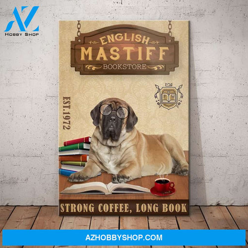 English Mastiff Dog Bookstore Company Canvas Wall Art, Wall Decor Visual Art