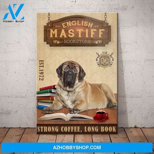 English Mastiff Dog Bookstore Company Canvas Wall Art, Wall Decor Visual Art