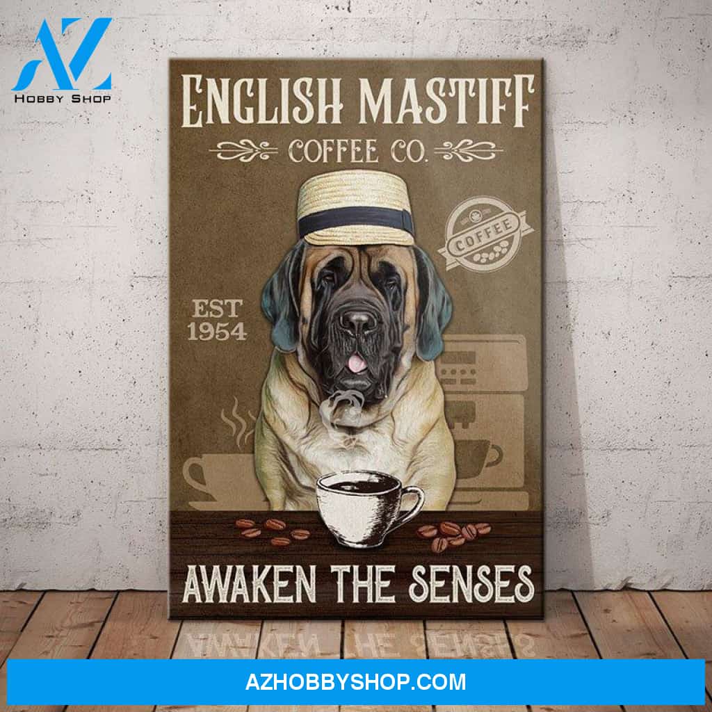 English Mastiff Dog Coffee Company Canvas Wall Art, Wall Decor Visual Art