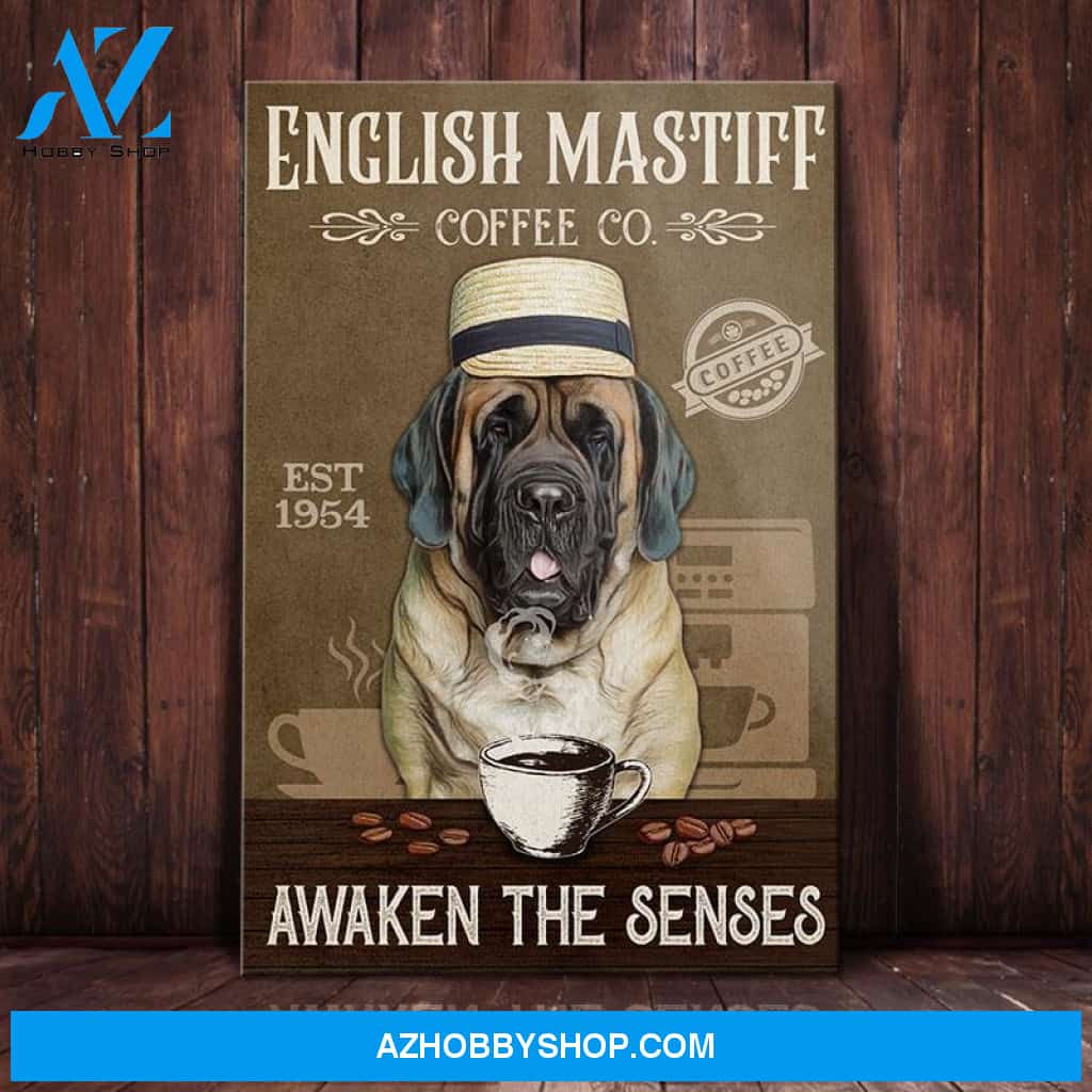 English Mastiff Dog Coffee Company Canvas Wall Art, Wall Decor Visual Art