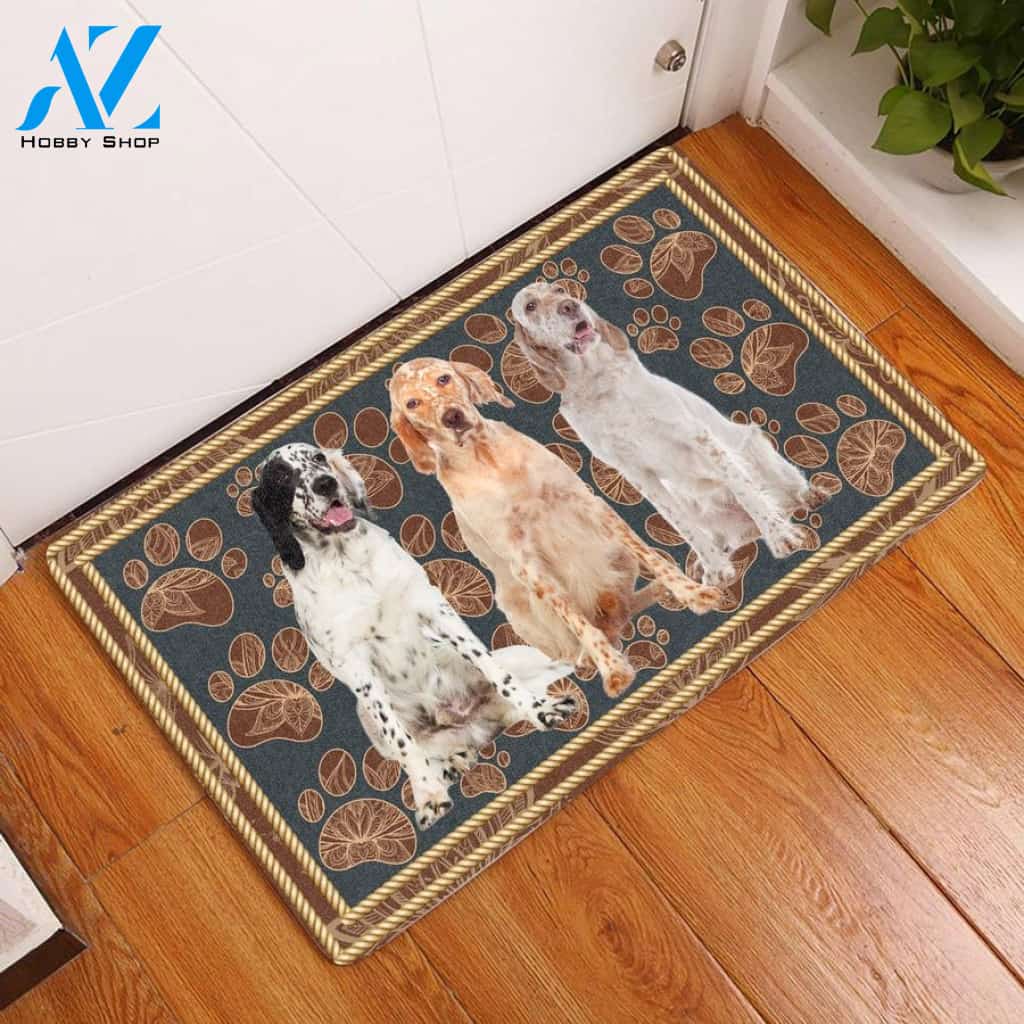 English Setter Flower Paw Doormat