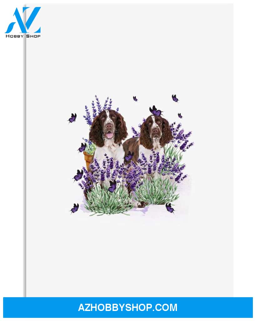 English Springer Spaniel with lavender flower poster