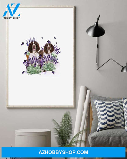 English Springer Spaniel with lavender flower poster