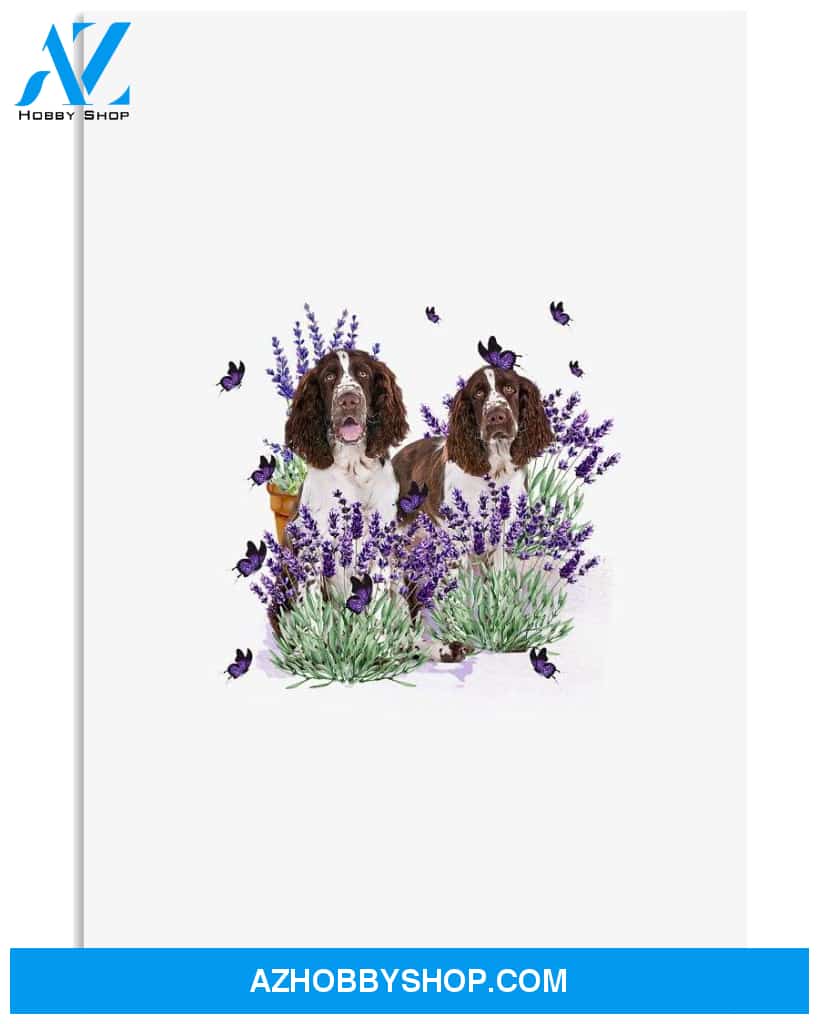 English Springer Spaniel with lavender flower poster
