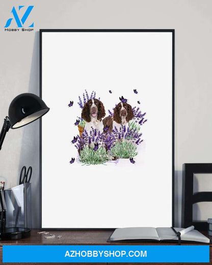 English Springer Spaniel with lavender flower poster