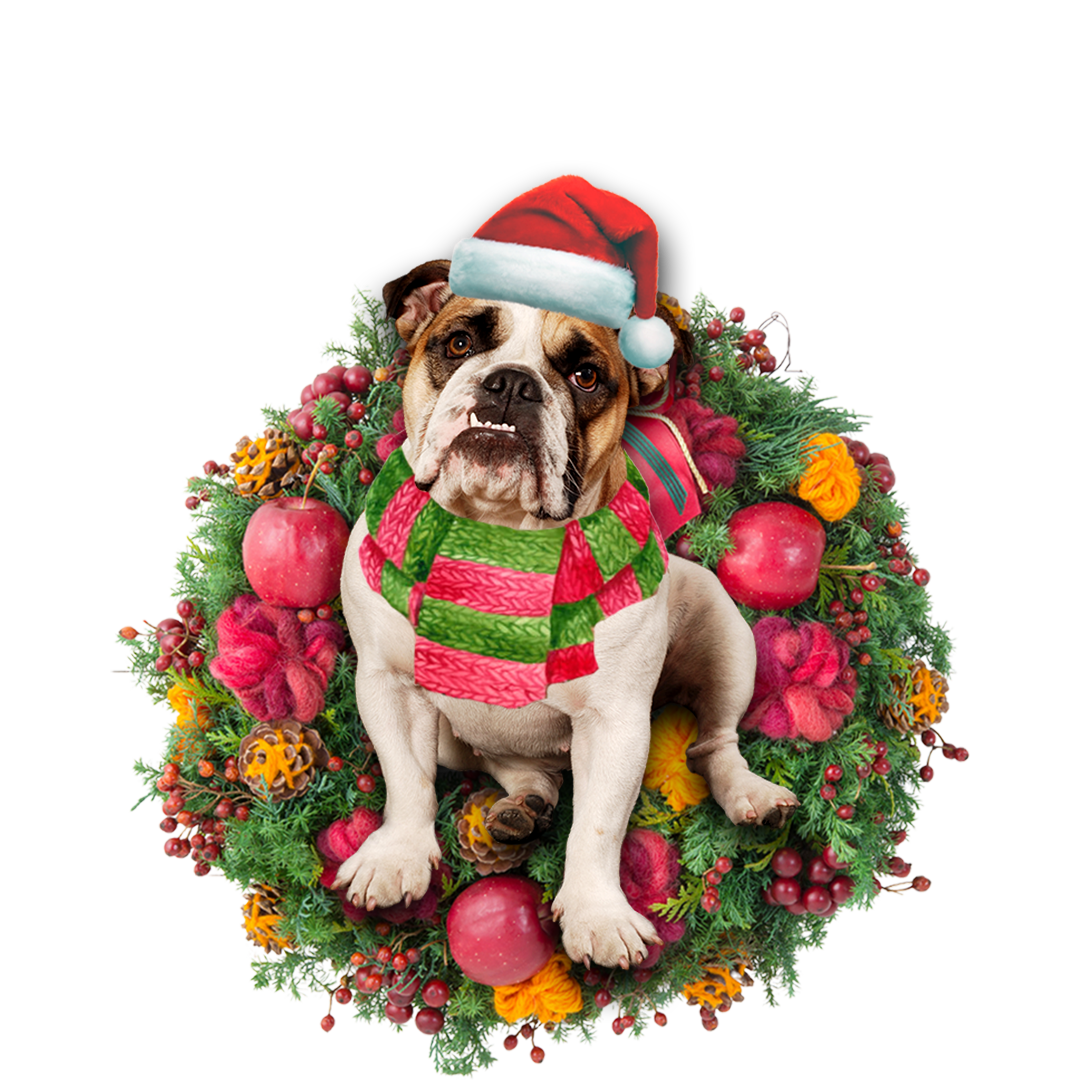 Godmerch- Ornament- English Bulldog Christmas Ornament, Happy Christmas Ornament, Car Ornament
