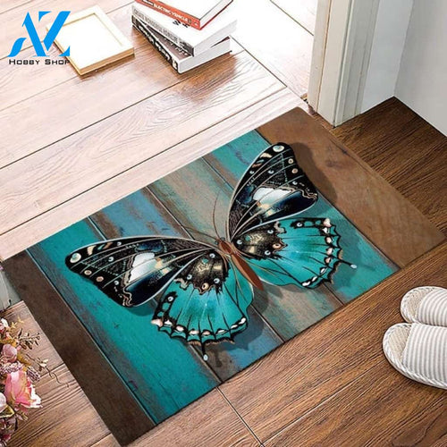 Entrance Rugs Butterfly on Wooden Board Vintage Entryway Indoor and Outdoor Doormat Welcome Mat Housewarming Gift Home Decor Funny Doormat Gift for Family